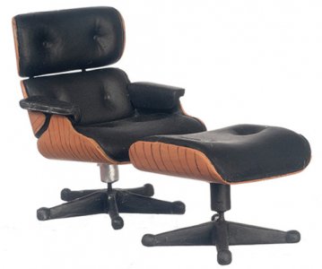 (image for) Miniature Lounge Chair with Ottoman for Dollhouses