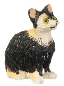 (image for) Miniature Sitting Calico Cat for Dollhouses - Eyes Open