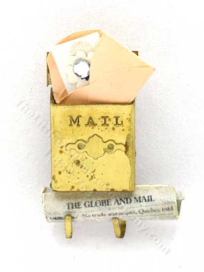 (image for) Miniature Vintage Brass Mailbox with Newspaper and Cards