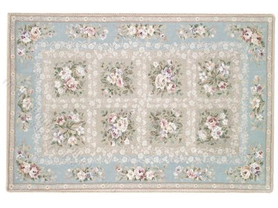 (image for) Miniature Medium 'Kate' Rug - Blue and White Floral Grid
