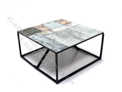 (image for) Miniature Thin Black Frame Coffee Table w/ Collage Print Top by PRD Miniatures