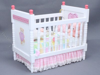(image for) Miniature Teddy Crib with Pastel Checkered Bedding