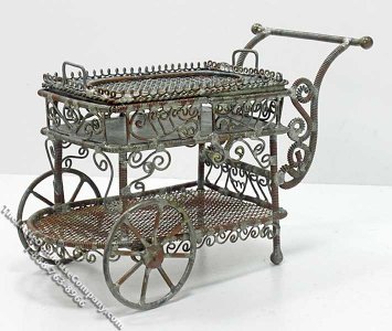 (image for) Miniature Wire Wicker Tea Cart w/Removable Tray for Dollhouses
