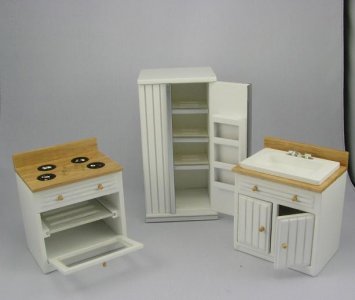 (image for) Dollhouse Scale Model Oak and White Appliances Set (3 pc)