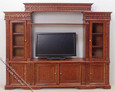 (image for) Miniature 2 Piece Walnut Entertainment Set for Dollhouses