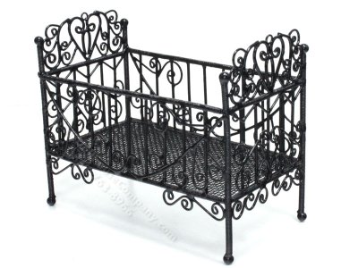 (image for) Miniature Black Wire Baby Crib for Dollhouses