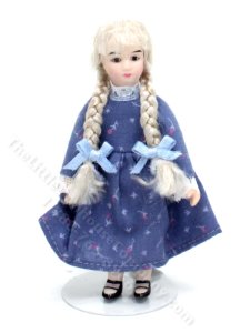 (image for) Miniature Porcelain Blonde Doll in Blue