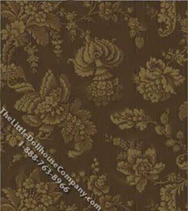 (image for) Vintage Brown Damask Pattern Miniature Wallpaper for Dollhouses