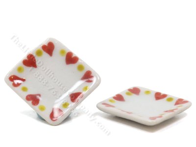 (image for) Miniature Hearts Pattern Square Plate for Dollhouses