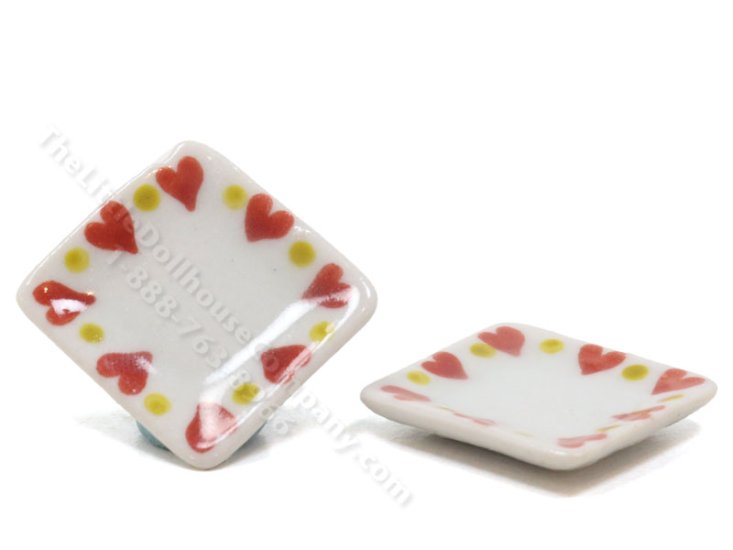(image for) Miniature Hearts Pattern Square Plate for Dollhouses