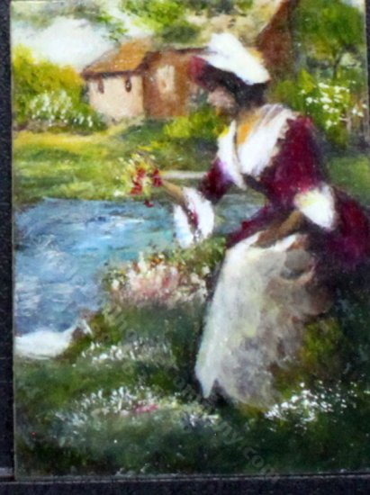 (image for) Miniature Woman by the Stream Painting by Larry Morganti