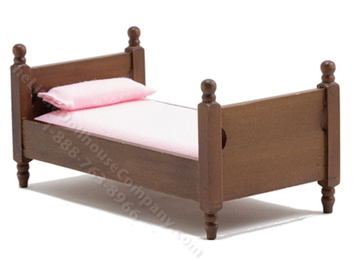 (image for) Miniature Single Walnut Bed for Dollhouses