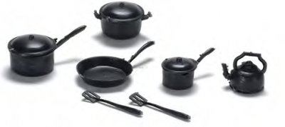 (image for) 10 Pieces Black Metal Kitchenware For Dollhouses