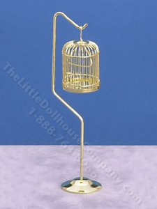 (image for) Dollhouse Scale Model Brass Birdcage on Stand