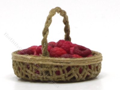 (image for) Miniature Woven Oval Basket of Raspberries by Charlotte Willmott