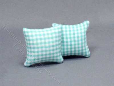 (image for) Miniature Pair of Blue Gingham Pillows for Dollhouses