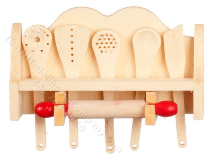 (image for) Miniature Wooden Utensils in Rack for Dollhouses