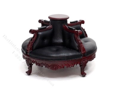 (image for) Miniature Round Mahogany & Leather Conversation Chair