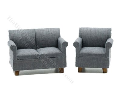 (image for) Miniature Grey Sofa & Chair Set for Dollhouses
