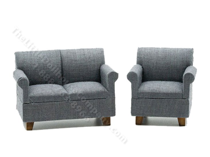 (image for) Miniature Grey Sofa & Chair Set for Dollhouses