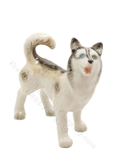 (image for) Miniature Porcelain Husky Dog Figurine for Dollhouses