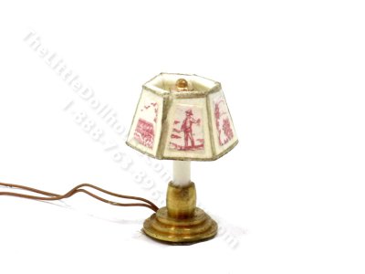 (image for) Miniature 1/2 Scale 12v Table Lamp for Dollhouses - Red Toile de Jouy