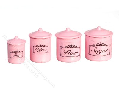 (image for) Miniature Set/4 Pink Canisters For Dollhouses