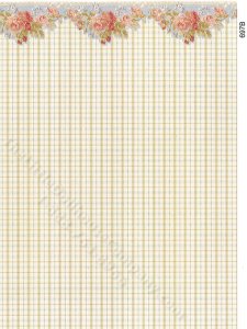 (image for) Green Plaid Pattern w/ Floral Border Wallpaper for Dollhouses