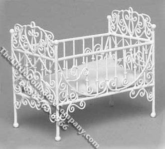 (image for) Miniature White Wire Baby Crib for Dollhouses