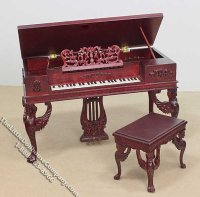 (image for) Miniature Mahogany Organ Piano Set for Dollhouses