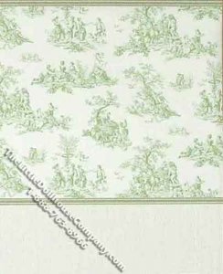 (image for) Miniature 3 pc. Green Toile Wallpaper with Green Wainscott Set
