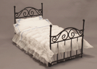 (image for) Miniature Black Iron Bed with Lace and Blue for Dollhouses