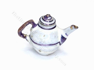 (image for) Miniature Hand Painted Striped Teapot and Warmer for Dollhouses