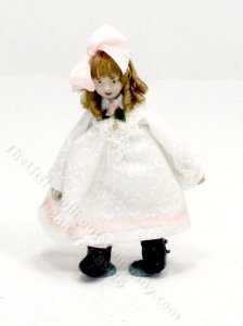 (image for) Miniature Doll in a Pale Grey Dress by Maureen Thomas