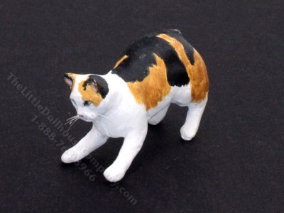 (image for) Miniature Calico Manx Cat Statuette for Dollhouses