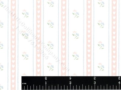 (image for) Pink Heart and Floral Stripe Miniature Wallpaper for Dollhouses