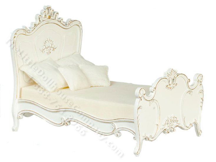 (image for) Miniature White American Victorian Double Bed for Dollhouses