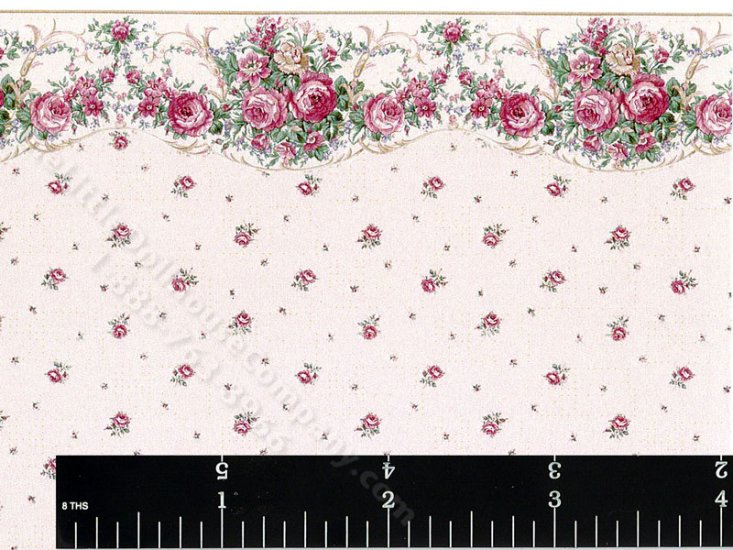 (image for) Pink Floral Pattern Miniature Wallpaper for Dollhouses