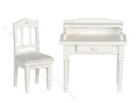 (image for) Miniature Small Desk and Chair for Dollhouses - White