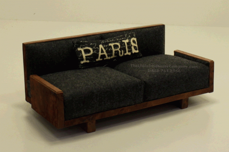 (image for) Miniature Black Modern Sofa with Brown Accents by PRD Miniatures