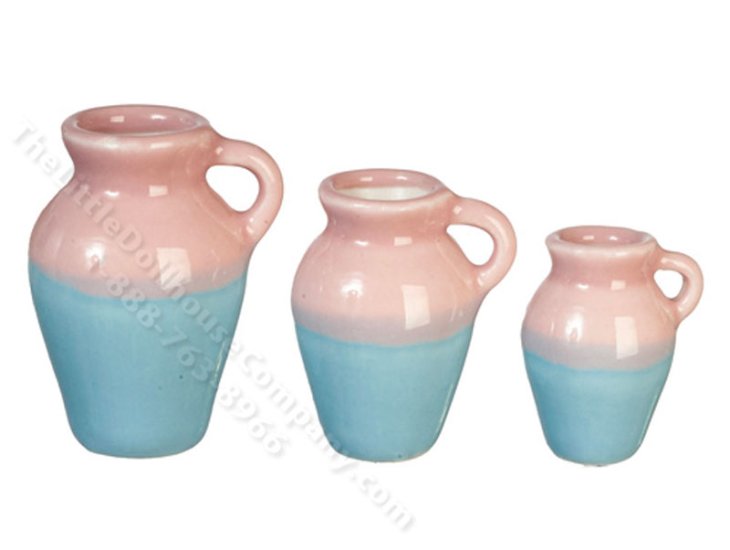 (image for) Miniature Set of 3 Pink and Blue Vases