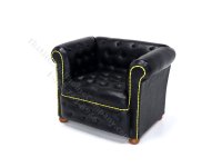 Dollhouse Miniature Leather Tufted Arm Chair - Black (image for) Dollhouse Miniature Leather Tufted Arm Chair - Black
