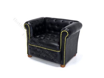 (image for) Dollhouse Miniature Leather Tufted Arm Chair - Black