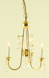 (image for) Dollhouse Scale Model 3 Arm Crystal Chandelier, Gold