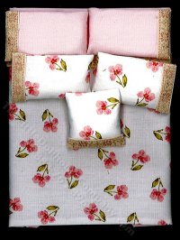 (image for) Miniature Pink Orchid Bedding for Dollhouses