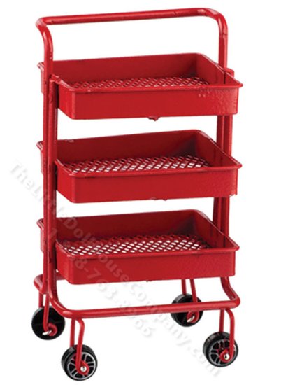 (image for) Miniature Small Red Utility Cart for Dollhouses