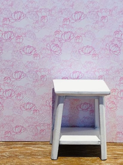 (image for) Dollhouse Scale Model Wallpaper -White + Pink Flowers- 3pc Set