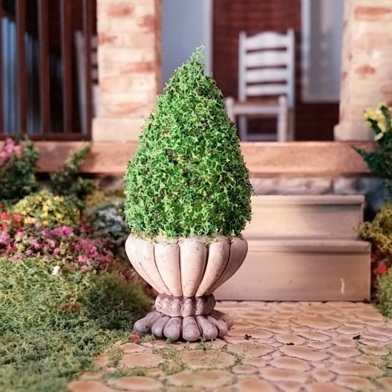 (image for) Miniature 1-3/4" Spruce Tree Topiary in Cement Planter Pot 1:24