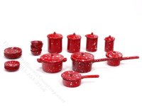 (image for) Miniature Red Spatter Enamelware 28 Piece Dish Set
