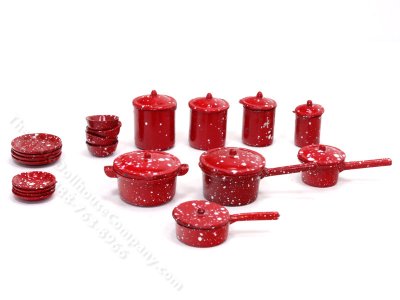 (image for) Miniature Red Spatter Enamelware 28 Piece Dish Set